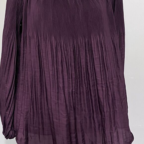 Wm's L Soft pleat Eggplant  Long Billowy Sleeves Purple Blouse Boho Femininity - Picture 3 of 8